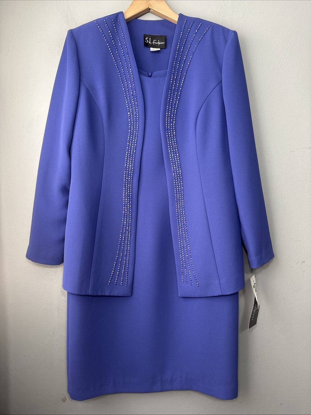 SL Fashions Dress Beaded Jacket Set Size 8 Periwinkle Wedding Mother of Bride